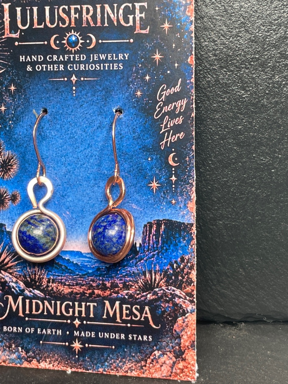 Artisan Blue & Gold Round Drop Earrings - Picture 4 of 8